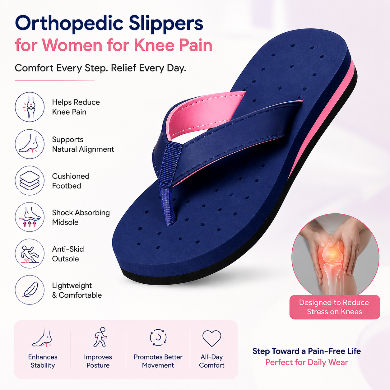 Orthopedic Slippers for Women for Knee Pain | EVA Cushioned Flip Flop Slippers