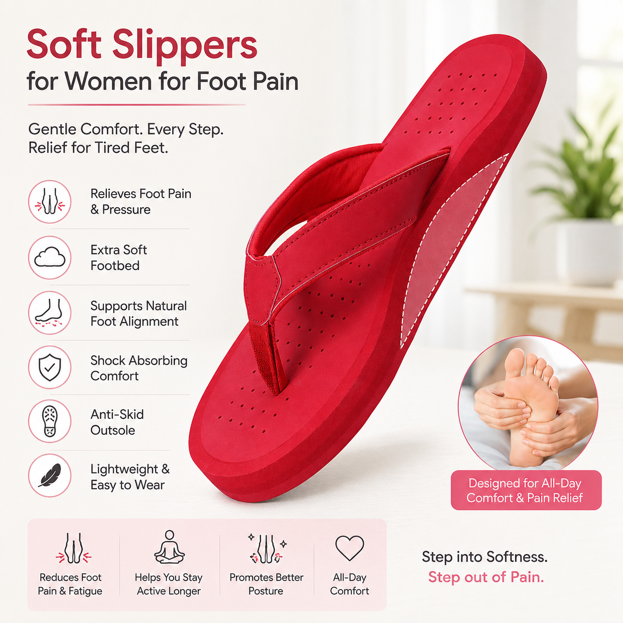 Soft Slippers for Women for Foot Pain | Cushioned EVA Flip Flop Slippers